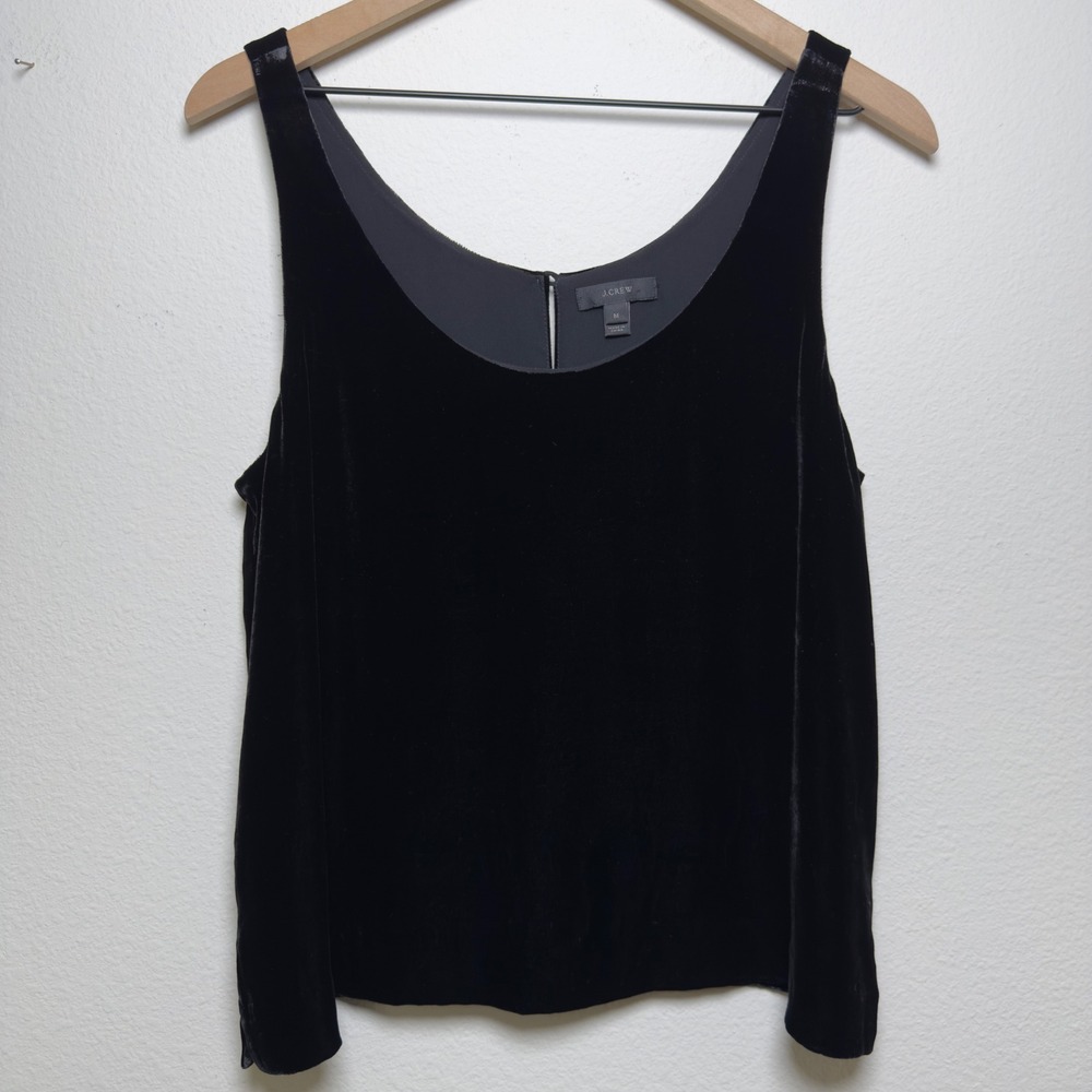 J. Crew Women Silk Velvet Tank Top M Black Whimsigoth Scoop Neck Sleeveless - Picture 1 of 8